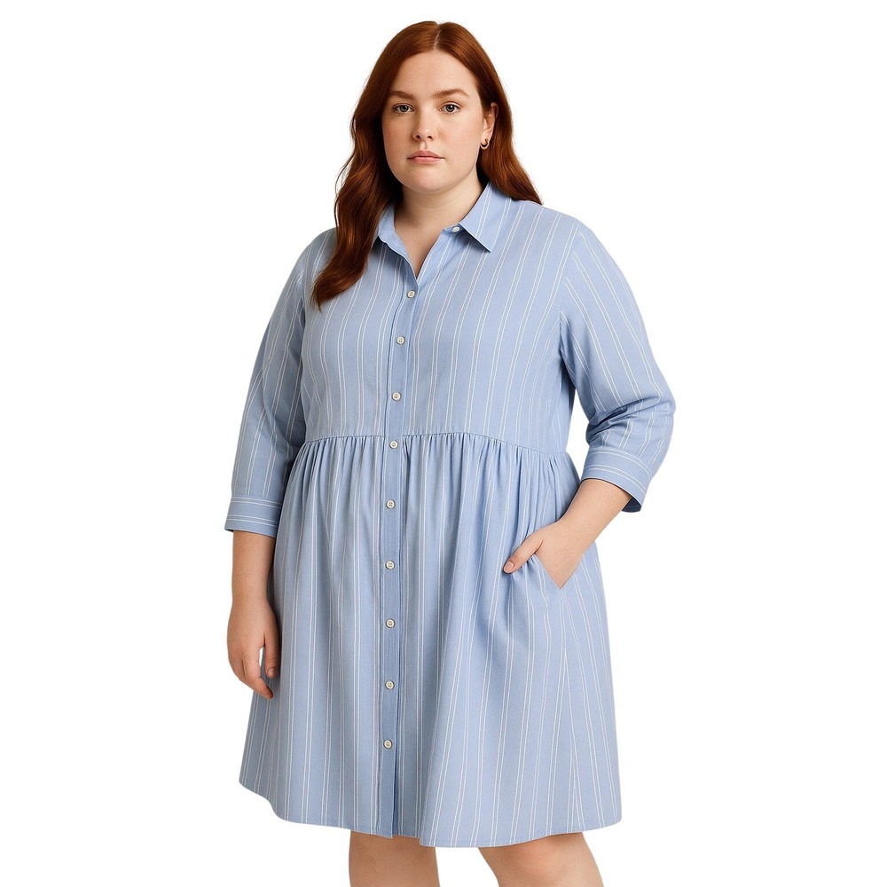 Refinity Rylee Pinstripe Shirt Dress Women's 22 Preppy Coastal Summer Minimalist